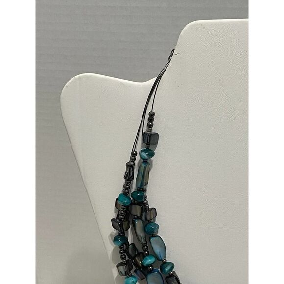 Layered Beaded Gemstone‎ Statement Necklace Turquoise Color Beads Blue Gunmetal - Picture 8 of 11